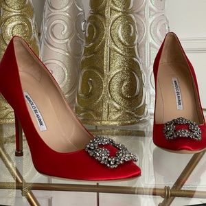Manolo Blahnik Red Heels with Embellished Buckle